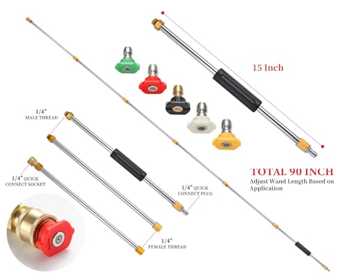 YUET High Pressure Washer Wand Extension Set, Replacement Lance, 8.5-Feet, 1/4 Inch Quick Connect, 4000 PSI Gutter Cleaning Tool Rod,Roof Cleaner Lance with 5 Pcs Nozzle Tips, 10 Pcs Rubber Ring 3 YUET High Pressure Washer Wand Extension Set, Replacement Lance, 8.5-Feet, 1/4 Inch Quick Connect, 4000 PSI Gutter Cleaning Tool Rod,Roof Cleaner Lance with 5 Pcs Nozzle Tips, 10 Pcs Rubber Ring - Image 3