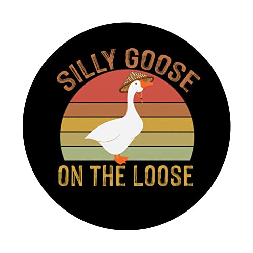 Retro Goose Shirts, Funny Geese, Silly Goose on the Loose PopSockets Swappable PopGrip, Black - Image 3