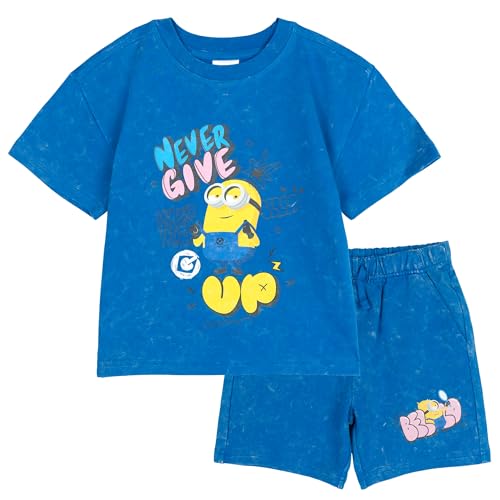 Minions Toddler Boys French Terry T-Shirt and Shorts Outfit Set Blue 4T