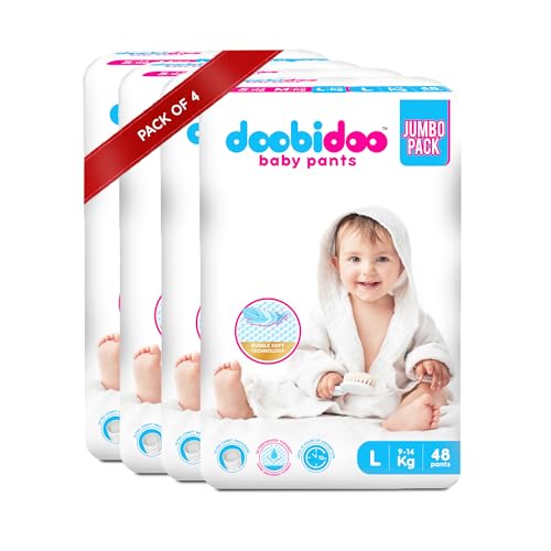 Image of Doobidoo Baby Pants Diapers - L Size (240 Count) | All-Round Softness With Bubble Soft Topsheet and Anti-Leak Side Cuffs | For Babies 9-14 kg