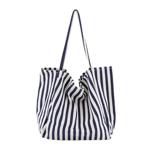 Sacola listrada vertical, bolsa de ombro de grande capacidade, bolsa de mão vintage, sacola de trabalho, bolsas de praia, sacolas de compras para mulheres para compras e viagens, Azul, One Size