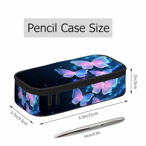 Image of Glowing Butterflies Pencil Bag Sparkle Stars Bright Dark Blue Big Capacity Pencil Case Pencil Pouch Pen Bag School Students Boy Girl