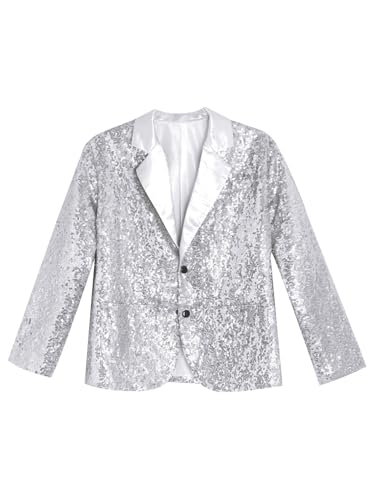 Kids Girls Sequin Lapel Blazers Jacket Button Down Long Sleeve Suit Coat for Wedding Party Prom Banquet