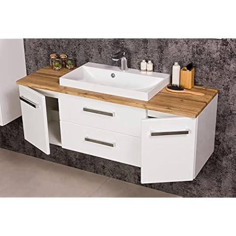 Quentis Badmöbel Susan, Breite 120 cm, weiß glänzend/Eiche Natur Cover