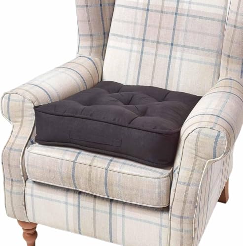 Homescapes Dickes Sitzkissen 50x50 cm schwarz, 10 cm hohe Sesselauflage/Sitzerhöhung mit Velours-Bezug, festes Bodenkissen mit Tragegriff