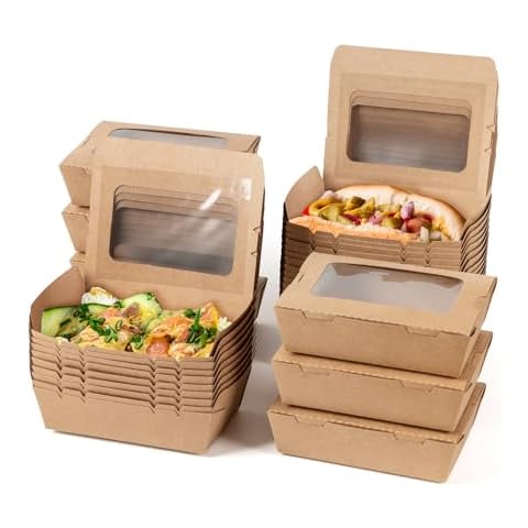 PakTalk 50 Pack 24oz Kraft Paper Containers Cover