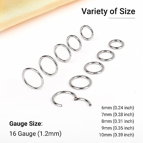 LEE&RO 16G 6MM 7MM 8MM 9MM 10MM Hinged Clicker Septum Rings 16G Nose Hoop Tragus Helix Cartilage Hoop Earrings3