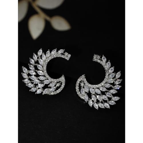 Image of Rubans Stud Earrings Oversized Fashionable American Diamond Stylish Jewellery Gift for Women & Girls