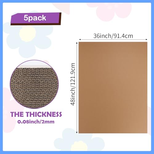 Image of RLAVBL 5 Pack 36x48 Large Corrugated Cardboard Sheets, Flat Cardboard Inserts for Shipping, Mailing, Packing, DIY Crafts