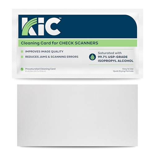 KICTeam - Cleaning Cards for Check Scanners (25 Cards) - Presaturated with Quick Drying Solution - Compatible with Most Check Scanner Machines - Made in USA