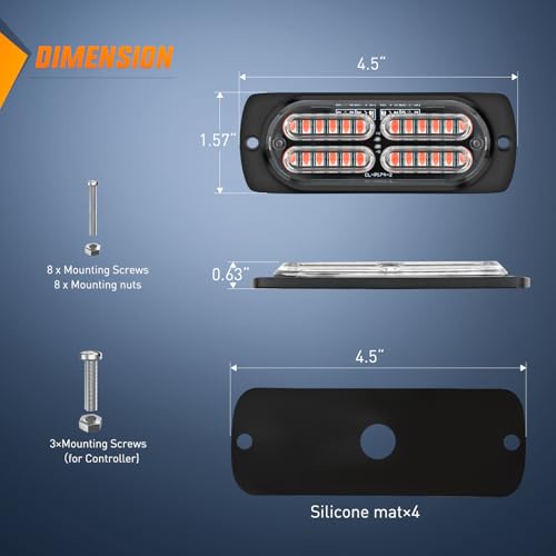 Image of Nilight 4PCS LED Strobe Lights 12V 24V Sync Feature Red | 24LED Emergency Hazard Warning Lights with Controller Hard Wire or Cigarette Lighter Plug for Car Truck RVs Campers