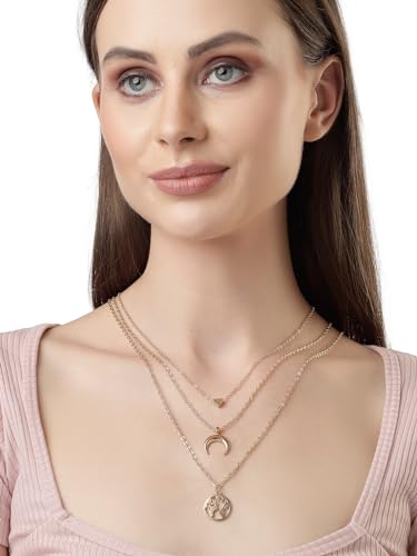 Image of Scintillare By Sukkhi 3 Layered Western Non Precious Base Metal Gold Plated Pendant Necklace For Women | Birthday Gift For Girls And Women For Wife | Gifts Collection | N106621