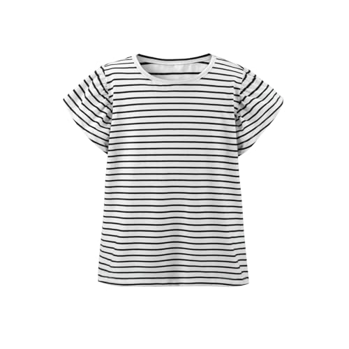 Girls Summer Shirts Kids Striped Ruffle Sleeve T Shirts Crew Neck Casual Tops Cute Short Sleeve Tees 5-14 Years3