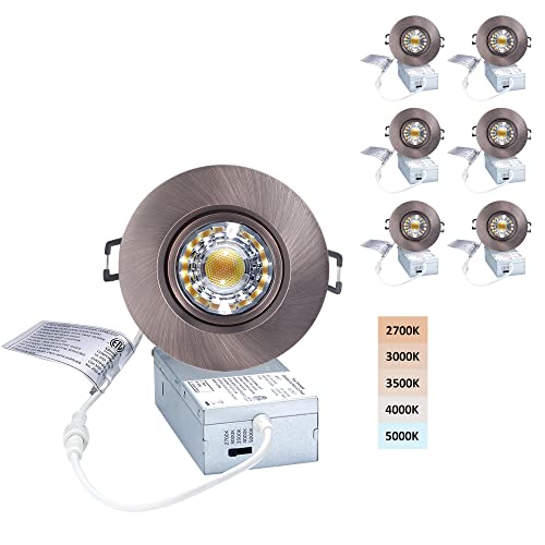 Image of POPANU Premium Canless Recessed Gimbal Downlight Rotatable-Spotlight 5 CCT 3 Inch Eyeball Ceilling Potlight, Dimmable Recessed Lights Fixture with Junction Box, 8W, Oil Rubbed Bronze, 6P
