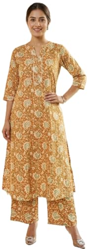 Image of ???? Women s Cotton A-Line Kurta Palazzo Set | Printed Ethnic Co-Ord Set for Office Wear & Festive Look | Comfortable Breathable Fabric Kurti Pant Set for Women, Regular Fit