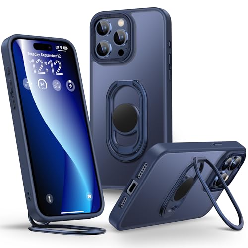 Image of Shields Up for iPhone 15 Pro Case with Stand, Phone Case Clear with Double Ring Holder [Adjustable & Foldable] Shockproof Protective Matte Cover for iPhone 15 Pro 6.1 inch - Frosted Blue
