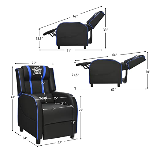 Gymax Gaming Recliner, Massage Gaming Chair With Adjustable Backrest Footrest, Remote Control & Side Pocket, Ergonomic Game Lounge Chair, Racing Style Single Theater Seat Game Sofa For Adults (Blue) #TOP6