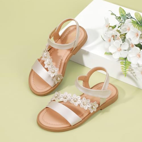 Image of PANDANINJIA Girls Sandals Open Toe Summer Flats Dress Shoes
