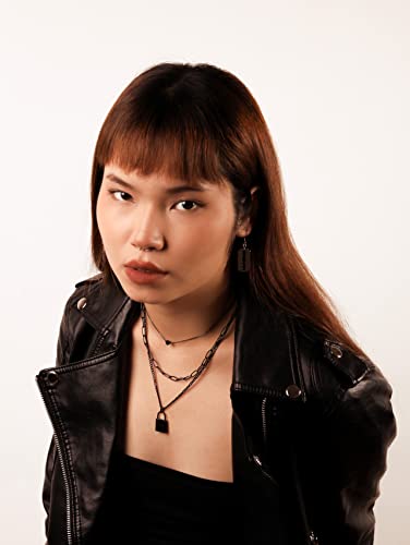 Sacina Gothic Silver-Tone, Black Layered Heart Lock Necklace, Emo Grunge Punk Necklace, Goth Jewelry, Halloween Christmas Jewelry Gift For Women4