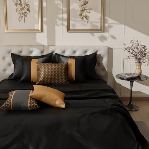 Image of Stoa Paris Cushion Covers for Home, Digital Printed Pillow Covers Set of 5, Throw Cushion Covers for Bed, Sofa, Home Decor - Midnight Black, Eternal Glow, Twilight Embrace