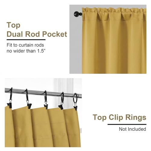 Image of Bright Gold Blackout Curtains for Bedroom 84 Inch Length 2 Panels Set, Thermal Insulated Curtains for Living Room Nursery, Energy Saving Cortinas Blackout para Dormitorio, 2x40Wx84L