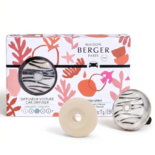 Image of MAISON BERGER Car Diffuser Set, Fresh Spirit | Grapefruit Ginger Cedar Notes, Refillable Vent Clip with Ceramic Refill, Passive 4-Week Diffusion, Made in France