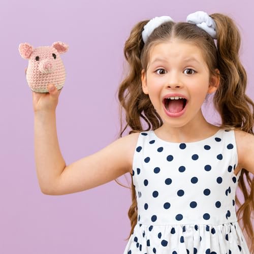 Image of LEISURE ARTS Pudgies Animals Crochet Kit, Piggy, 3 inch, Complete Crochet Kit, Learn to Animal Starter Kit for All Ages, Includes Instructions, DIY Amigurumi Kits