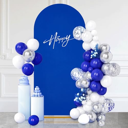 Image of SoarDream Navy Blue Wedding Arch Backdrop Cover 6.6FT Spandex Fitted Navy Blue Photo Arch Covers Round Top Chiara Arches Backdrop Cover Fabric for Baby Shower Balloon Party Decoration