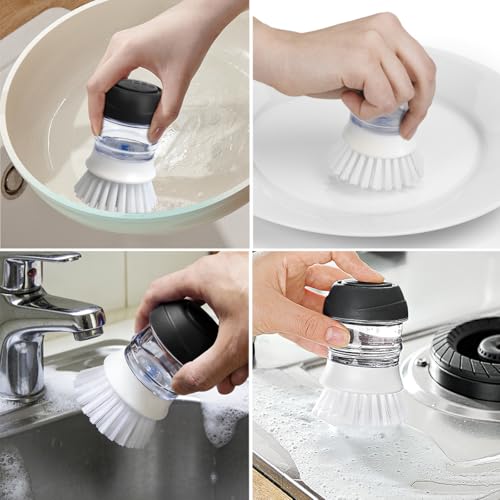 Image of CELOX Dish Scrubber with Handle Kitchen Scrub Brushes for Cleaning Sink, Pot