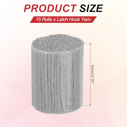 Image of MECCANIXITY 15 Rolls Latch Hook Yarn, 3mm Silver Latch Hook Kit Yarn Precut Hook Rugs Making Crochet Bundles for Rug Adults Beginners Tapestry DIY Craft