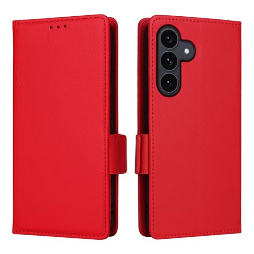 Housse en cuir pour Samsung S25 FE rouge avec rabat et porte-carte chic