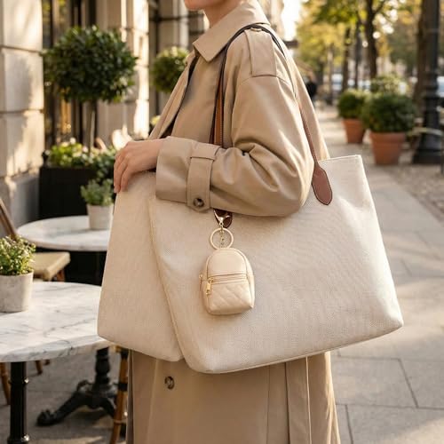 2 Pcs Mini Keychain Backpack, Cute Cosmetic Bag for Women Creative Pendant Keychain Keyrings PU Leather Makeup Bag Key Pocket Lipstick Bag Card Holder Zipper Pouch(Pink+Beige) - Image 6