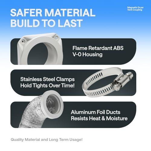 Image of Magnetic Dryer Vent Kit for Tight Spaces - Self-Aligning Mag-Snap Connector, Heat Resistant & Flame Retardant ABS, Airtight Seal, Includes 4 inch x 2.6ft Flexible Duct & Clamps