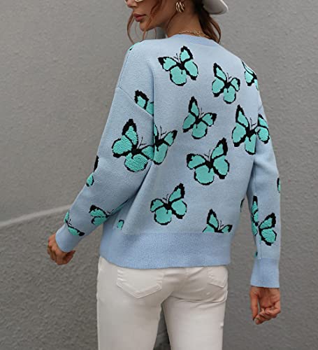Image of JUNBOON Women's Casual Leopard Print Knitted Pullover Sweaters Long Sleeve Crew Neck Jumper Tops