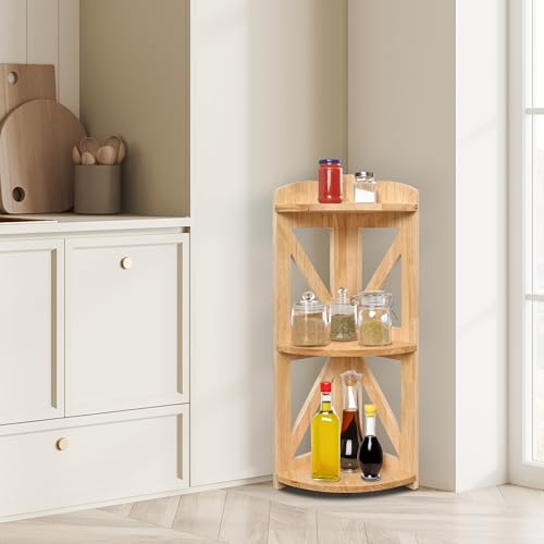 Estante esquinero de madera pequeño y soporte de 3 niveles para salón u oficina en casa 8