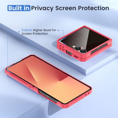 Image of Ruky for Z Flip 8 Case Built-in with Privacy Screen Protector, Coralred | Support Wireless Charging, Full Body Cover Shockproof Hard PC Ultra-Thin Phone Case for Samsung Galaxy Z Flip 8, Coralred