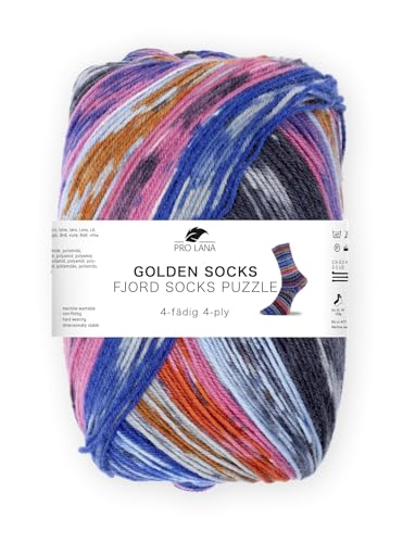 Pro Lana Fjord Socks Puzzle, 100 g/420 m, 4-fädige Sockenwolle aus 75% Schurwolle / 25% Polyamid, tolle Farben (85)