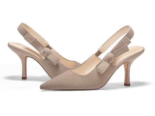 Image of Coutgo Womens Slingback Kitten Heels Closed Pointed Toe Bowknot Knitted Slip On Work Pumps Dress Shoes