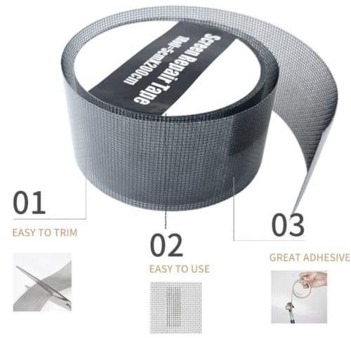 By Tugba Aydan - 2" X 80" Inch (Black) Window Screen Repair Kit For Windows Or Doors, Strong Adhesive & Waterproof, Repair Screen Door Tears Holes With Screen Repair Tape #TOP2