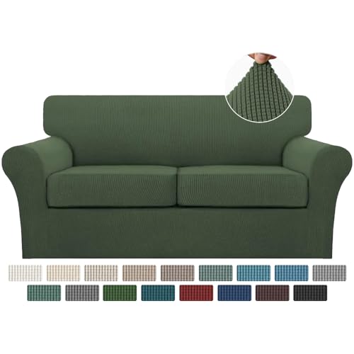 Turquoize TQBLGSOFA-3R-2CUSHION-BRONZEGREEN 3 Piece Sofa Covers For 2 Cushion Couch Sofa Slipcover Soft Couch Cover cover