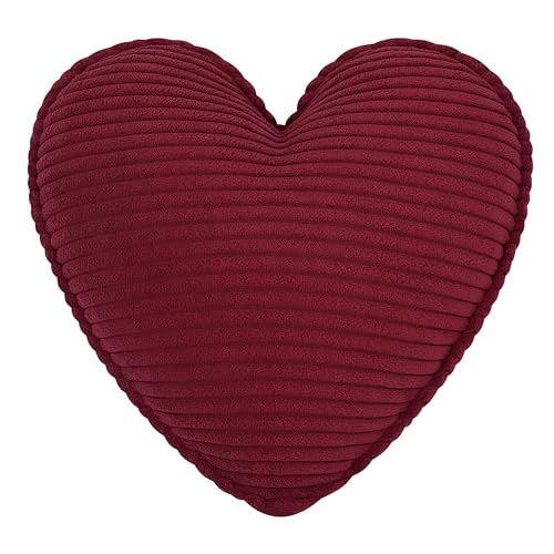 CozyKing Herzkissen Cord Rot Deko-Kissen Breitcord Kuschelkissen Herzform Öko-Tex 100 Zertifiziert und 40C waschbar - Herz-Kissen für Sofa Wohnzimmer oder Kinder-Zimmer