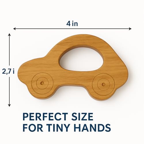 Image of Shark Doo Doo Neem Wood Baby Teether (Car) | Organic & Handcrafted | Chemical-Free, Paint-Free, Antibacterial Teething Toy for Babies