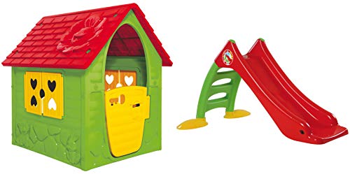 Dohany Spielhaus grün rot Kinderspielhaus Gartenhausmit Rutsche120 cm Indoor Outdoor +2J