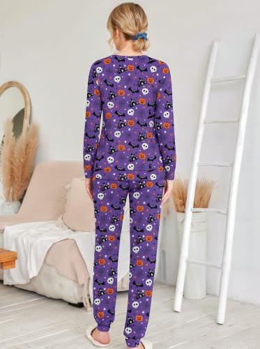 Ekouaer Womens Jogger Pajama Sets Long Sleeve Pjs Purple Halloween Print XS - image 5