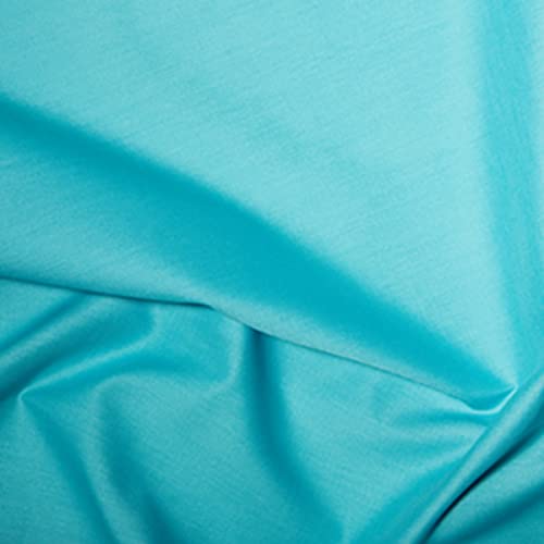 Tissu popeline polycoton turquoise uni 112 cm au toucher doux