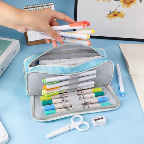 Image of iSuperb Large Pencil Case 3 Compartments Pencil Pouch Big Capacity Pencil Bag for Kids Teen Girls Boys Student School Supplies Oxford Organizer Pen Bag Cosmetic Makeup Pouch