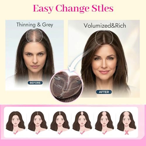 Eawwii Black Synthetic Hair Toppers for Women with Thinning 5x6 inch Large Base Coverage Clip in Wispy Bangs Upgraded Adjustable Bandage 24 Inch Long Layered - Image 5