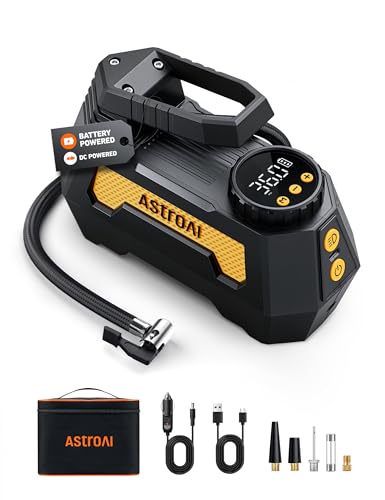AstroAI H2 Pro Tire Inflator Portable Air Compressor DC 12V/Battery Dual Power Supplies Cordless Tire Inflator Fast Inflation Air Pump for Car Tires Motorcycles Bikes Gift (Light Yellow)
