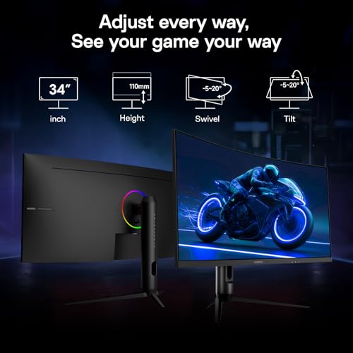 Image of KOORUI 34 Inch 240Hz Ultrawide Curved Gaming Monitor, UWQHD 3440x1440,1500R | HDR400, PIP /PBP,90% DIC-P3, Adaptive Sync, HDMI 2.1 /DP 1.4, Tilt /Swivel /Height Adjustable, VESA for PC Gaming, Work & Play