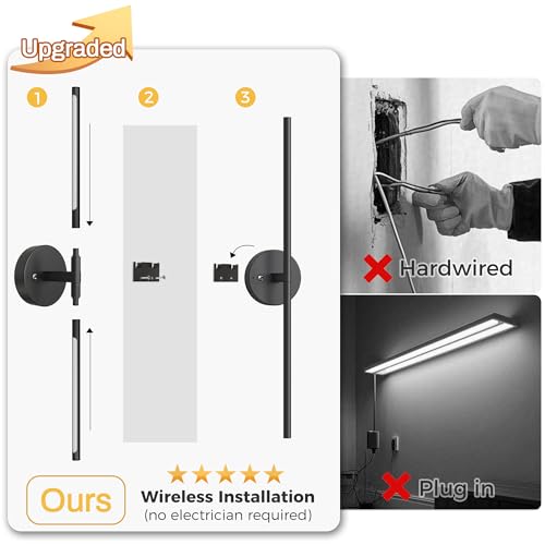 Image of L LOHAS LED Battery Operated Wall Sconces Set of 2, Battery Wall Sconce 10000mAh, Black Rechargeable Sconces 3CCT + RGB, 23.5 Inch Wireless Wall Lights, Sconce Wall Decor for Bedroom, Living Room